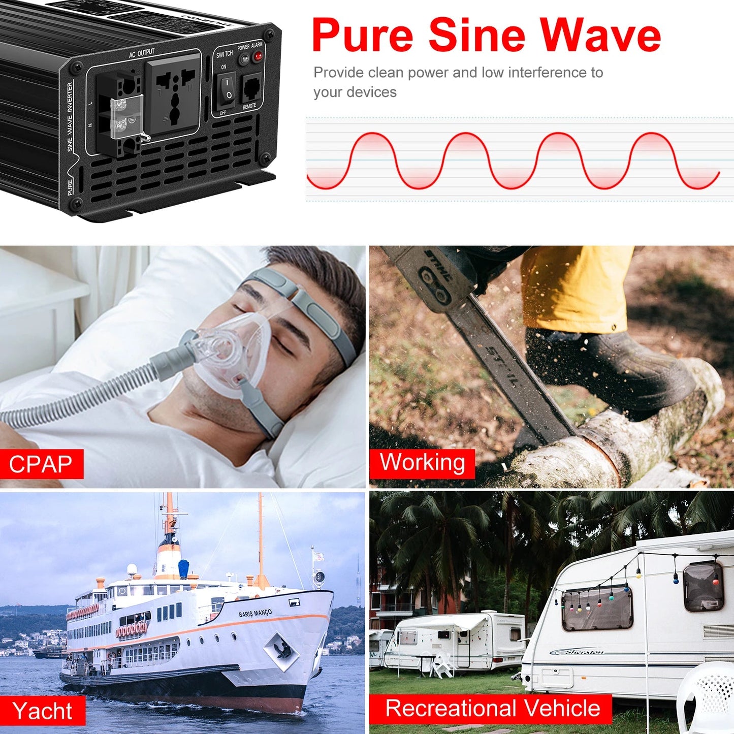 2000W pure sine wave power inverter 12V/24V/48V DC to 110V 220V AC LCD screen - 54 Energy - Renewable Energy Store
