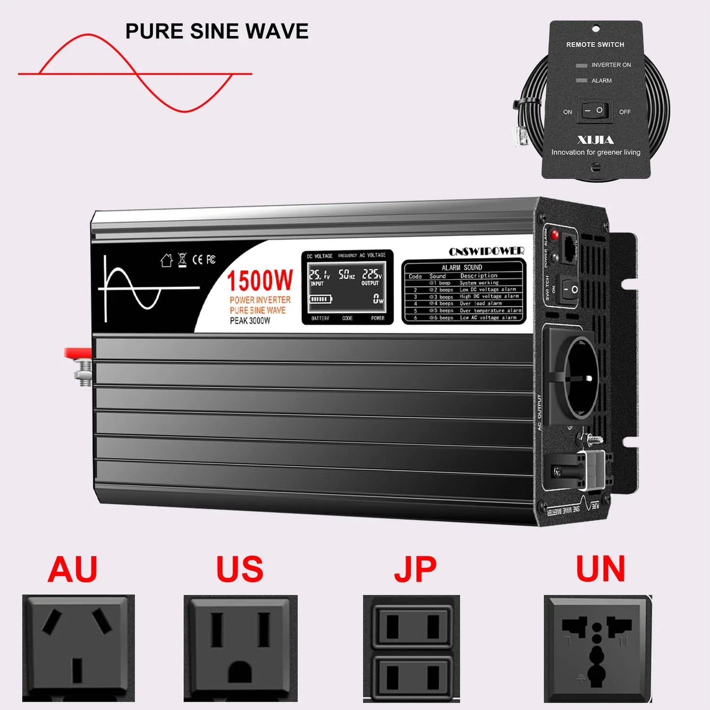 1500W inverter 12v 220v pure sine wave solar power inverter DC 24V 48V to AC 110V with remote control - 54 Energy - Renewable Energy Store