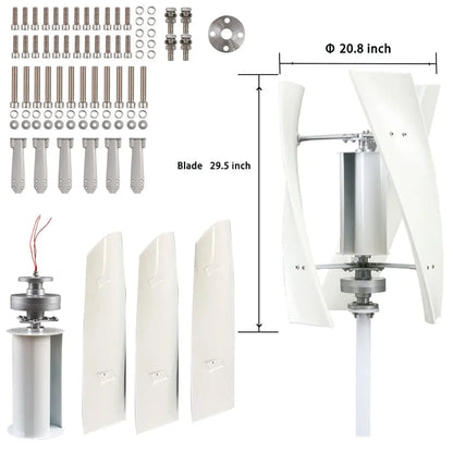 Vertical Wind Turbine Generator Free Energy Windmill Power 2000W 1500W 12V 24V 48V 3 Blades With Mppt Charge Controller - 54 Energy - Renewable Energy Store
