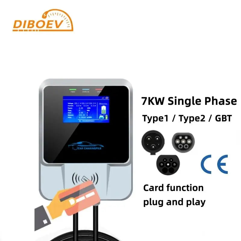 7KW Electric Car Charging Station with RFID Cards EV Chargers Type1/Type2/GBT EV Wallbox Charger IEC62196-2 J1772 - 54 Energy - Renewable Energy Store