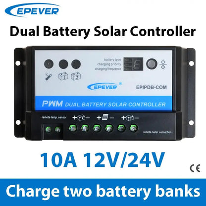 10A 12V/24V Work EPEVER Dual Battery Charger Solar Controller EPIP-COM PWM With MT-1 Optional EPsolar - 54 Energy - Renewable Energy Store