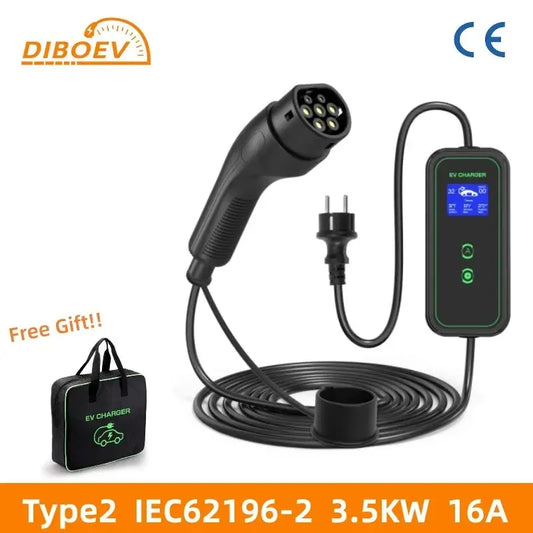New 3.5KW 16A Portable EV Charger Type 2 IEC 62196 Wallbox Model 2 EVSE Equipment Home Car Charging With Cable 5M - 54 Energy - Renewable Energy Store