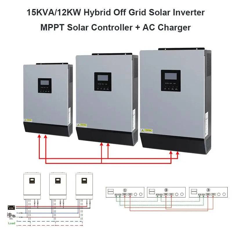 Solar Inverter 15KVA Pure Sine Wave 3-phase 380V 60A MPPT 3 x 5KVA  Off Grid Parallel Inverter 48V 220V 50/60HZ - 54 Energy - Renewable Energy Store
