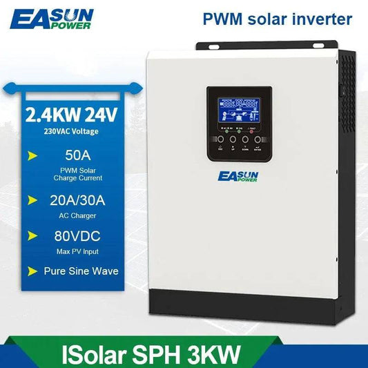 Solar Inverter 3KVA  Pure Sine Wave  24V 220V Inverter Built-in 50A PWM Solar Charge Controller Battery Charger - 54 Energy - Renewable Energy Store