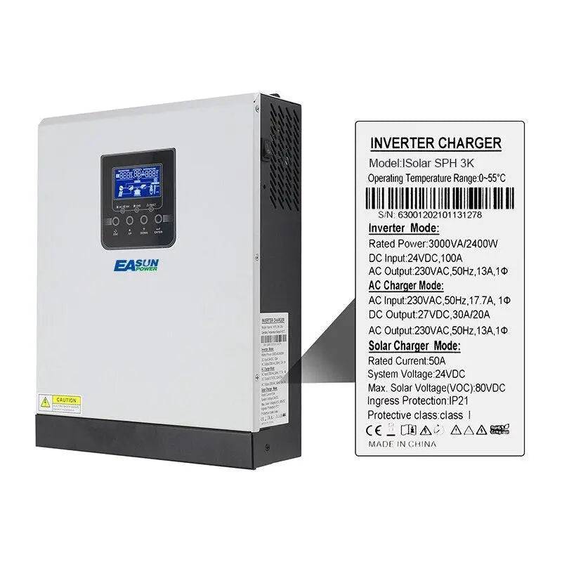 Solar Inverter 3KVA  Pure Sine Wave  24V 220V Inverter Built-in 50A PWM Solar Charge Controller Battery Charger - 54 Energy - Renewable Energy Store