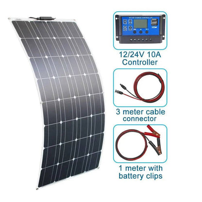 Solar Panel Black Monocrystalline Cell ETFE PET 300w 200w 100w Flexible 12V 24V Battery Charger 1000w Home Complete System Kit - 54 Energy - Renewable Energy Store