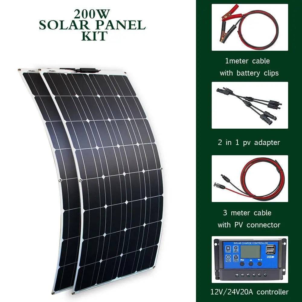 Solar Panel Solar Energy Systems Portable 500/300/200 W Power Flexible  12/24 V Complete Charger Kit  Home - 54 Energy - Renewable Energy Store