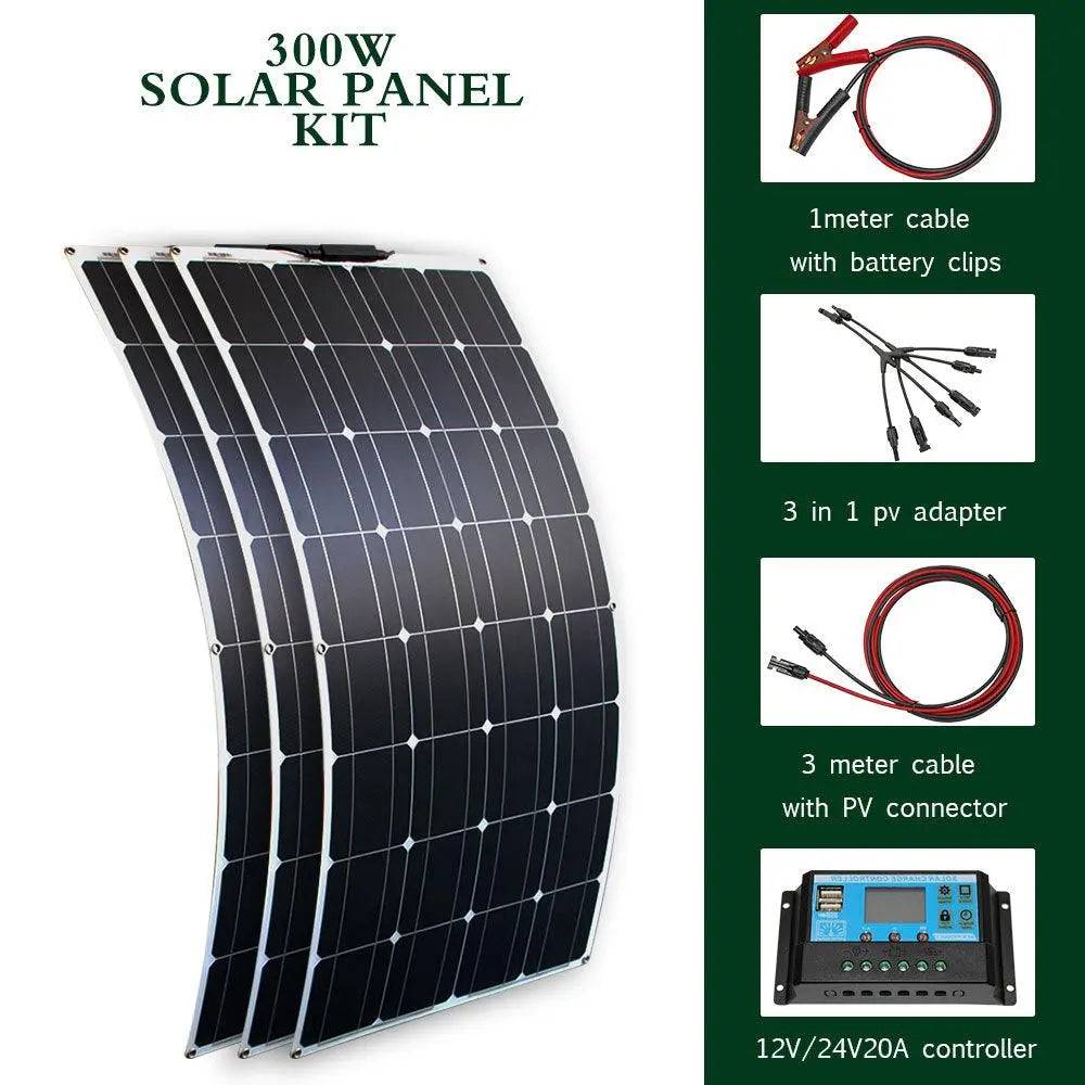 Solar Panel Waterproof 100 W 400w Flexible Set Kit 12v 16v  24v Battery Car Rv Home Outdoor Power Camping Charging - 54 Energy - Renewable Energy Store