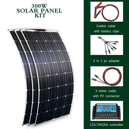 Solar Panel Waterproof 100 W 400w Flexible Set Kit 12v 16v  24v Battery Car Rv Home Outdoor Power Camping Charging - 54 Energy - Renewable Energy Store