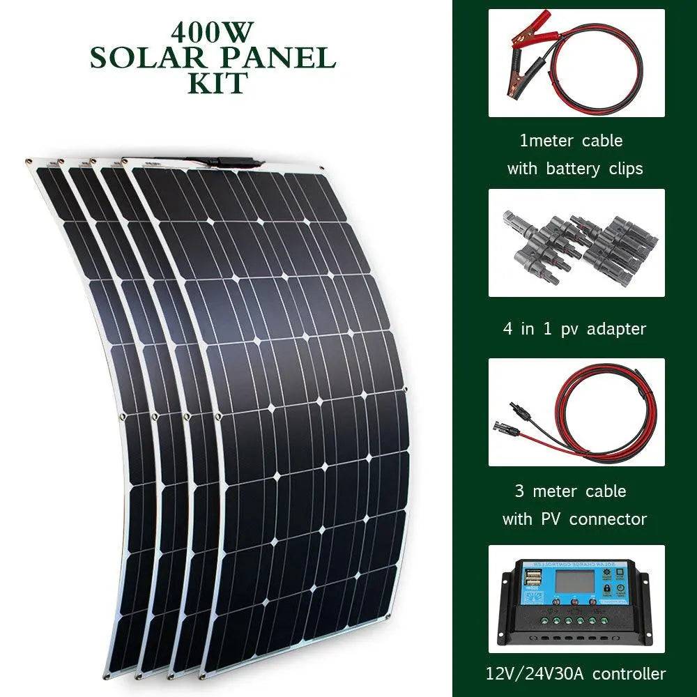 Solar Panel Waterproof 100 W 400w Flexible Set Kit 12v 16v  24v Battery Car Rv Home Outdoor Power Camping Charging - 54 Energy - Renewable Energy Store