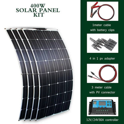 Solar Panel Waterproof 100 W 400w Flexible Set Kit 12v 16v  24v Battery Car Rv Home Outdoor Power Camping Charging - 54 Energy - Renewable Energy Store