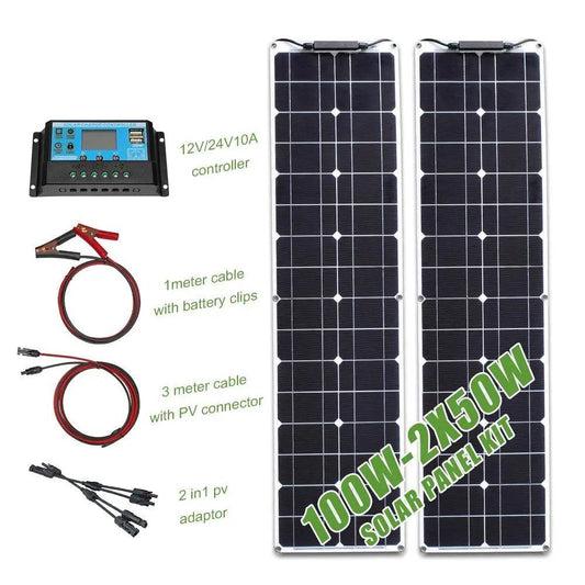 Solar Power Panel Kit 100 watt 50w 16v 12v Strip Shape Monocrystalline Cell Flexible - 54 Energy - Renewable Energy Store