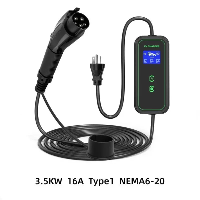 Type1 EV Portable Charger with LCD 3.5KW / 7KW / 9.6KW 16A / 32A / 40A for Electric Car EVSE Charging Cable 5M NEMA Plug - 54 Energy - Renewable Energy Store