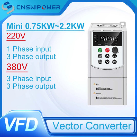 VFD 220v to 3 Phase 220v /380v to 3 Phase 380v High-Performance Vector Converter Mini  0.75kw/1.5kw/2.2kw - 54 Energy - Renewable Energy Store